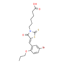 ChemSpider 2D Image | 6-[(5Z)-5-(5-Bromo-2-propoxybenzylidene)-4-oxo-2-thioxo-1,3-thiazolidin-3-yl]hexanoic acid | C19H22BrNO4S2