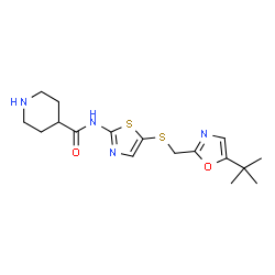 ChemSpider 2D Image | N-(5-(((5-(1,1-dimethylethyl)-2-oxazolyl)methyl)thio)-2-thiazolyl)-4-piperidinecarboxamide | C17H24N4O2S2