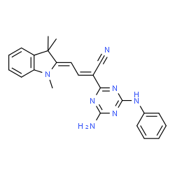 ChemSpider 2D Image | (2E,4Z)-2-(4-Amino-6-anilino-1,3,5-triazin-2-yl)-4-(1,3,3-trimethyl-1,3-dihydro-2H-indol-2-ylidene)-2-butenenitrile | C24H23N7