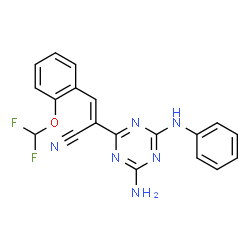 ChemSpider 2D Image | (2E)-2-(4-Amino-6-anilino-1,3,5-triazin-2-yl)-3-[2-(difluoromethoxy)phenyl]acrylonitrile | C19H14F2N6O