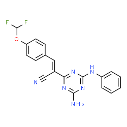 ChemSpider 2D Image | (2E)-2-(4-Amino-6-anilino-1,3,5-triazin-2-yl)-3-[4-(difluoromethoxy)phenyl]acrylonitrile | C19H14F2N6O