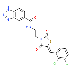 ChemSpider 2D Image | N-{2-[(5Z)-5-(2,3-Dichlorobenzylidene)-2,4-dioxo-1,3-thiazolidin-3-yl]ethyl}-1H-benzotriazole-5-carboxamide | C19H13Cl2N5O3S