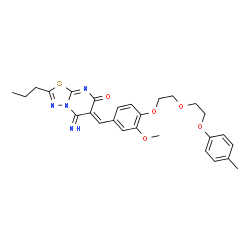 ChemSpider 2D Image | (6Z)-5-Imino-6-(3-methoxy-4-{2-[2-(4-methylphenoxy)ethoxy]ethoxy}benzylidene)-2-propyl-5,6-dihydro-7H-[1,3,4]thiadiazolo[3,2-a]pyrimidin-7-one | C27H30N4O5S