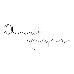 ChemSpider 2D Image | 2-[(2E)-3,7-Dimethyl-2,6-octadien-1-yl]-3-methoxy-5-(2-phenylethyl)phenol | C25H32O2
