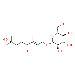 ChemSpider 2D Image | (2E)-4,7-Dihydroxy-3,7-dimethyl-2-octen-1-yl beta-D-glucopyranoside | C16H30O8