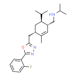 ChemSpider 2D Image | N-{[(1S,4S,6S)-4-{[5-(2-Fluorophenyl)-1,3,4-oxadiazol-2-yl]methyl}-6-isopropyl-3-methyl-2-cyclohexen-1-yl]methyl}-2-propanamine | C23H32FN3O