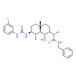 ChemSpider 2D Image | (2S)-N-Benzyl-2-[(1S,7S,8S,8aS)-7-{[(3-fluorophenyl)carbamoyl]amino}-1-hydroxy-4a,8-dimethyldecahydro-2-naphthalenyl]propanamide | C29H38FN3O3