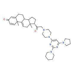 ChemSpider 2D Image | (8xi,10xi,13xi,14xi)-21-{4-[2-(1-Piperidinyl)-6-(1-pyrrolidinyl)-4-pyrimidinyl]-1-piperazinyl}pregna-1,4,9(11)-triene-3,20-dione | C38H52N6O2