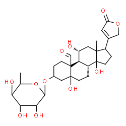 ChemSpider 2D Image | (10xi,11alpha,13xi,14xi,17xi)-3-[(6-Deoxyhexopyranosyl)oxy]-5,11,14-trihydroxy-19-oxocard-20(22)-enolide | C29H42O11