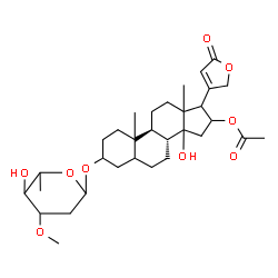 ChemSpider 2D Image | (10xi,13xi,14xi,17xi)-16-Acetoxy-3-[(2,6-dideoxy-3-O-methylhexopyranosyl)oxy]-14-hydroxycard-20(22)-enolide | C32H48O9