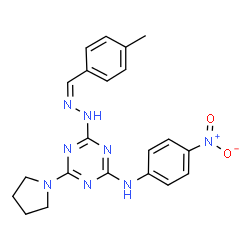 ChemSpider 2D Image | 4-[(2Z)-2-(4-Methylbenzylidene)hydrazino]-N-(4-nitrophenyl)-6-(1-pyrrolidinyl)-1,3,5-triazin-2-amine | C21H22N8O2