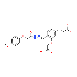 ChemSpider 2D Image | 2,2'-[{4-[(E)-{[(4-Methoxyphenoxy)acetyl]hydrazono}methyl]-1,3-phenylene}bis(oxy)]diacetic acid | C20H20N2O9