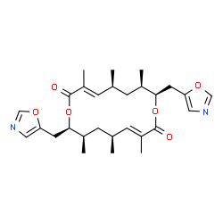 ChemSpider 2D Image | (3E,5S,7R,8R,11E,13S,15R,16R)-3,5,7,11,13,15-Hexamethyl-8,16-bis(1,3-oxazol-5-ylmethyl)-1,9-dioxacyclohexadeca-3,11-diene-2,10-dione | C28H38N2O6