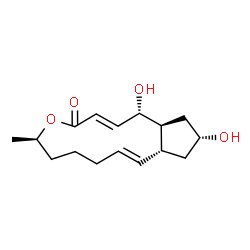 ChemSpider 2D Image | (1S,2E,6R,10E,11aR,13R,14aS)-1,13-Dihydroxy-6-methyl-1,6,7,8,9,11a,12,13,14,14a-decahydro-4H-cyclopenta[f]oxacyclotridecin-4-one | C16H24O4