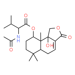 ChemSpider 2D Image | 9b-Hydroxy-6,6,9a-trimethyl-3-oxo-1,3,5,5a,6,7,8,9,9a,9b-decahydronaphtho[1,2-c]furan-9-yl N-acetylvalinate | C22H33NO6