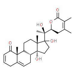 ChemSpider 2D Image | (9xi,17xi,22S)-14,17,20-Trihydroxy-22,26-epoxyergosta-2,5,24-triene-1,26-dione | C28H38O6