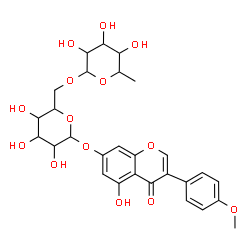 ChemSpider 2D Image | 5-Hydroxy-3-(4-methoxyphenyl)-4-oxo-4H-chromen-7-yl 6-O-(6-deoxyhexopyranosyl)hexopyranoside | C28H32O14