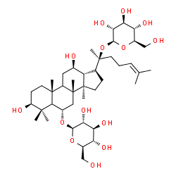 ChemSpider 2D Image | (3beta,5xi,6alpha,9xi,12beta)-20-(beta-D-Glucopyranosyloxy)-3,12-dihydroxydammar-24-en-6-yl beta-D-glucopyranoside | C42H72O14