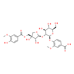 ChemSpider 2D Image | 4-({2-O-[(2S,3R,4S)-3,4-Dihydroxy-4-{[(4-hydroxy-3-methoxybenzoyl)oxy]methyl}tetrahydro-2-furanyl]-beta-D-glucopyranosyl}oxy)-3-methoxybenzoic acid | C27H32O16