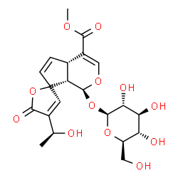 ChemSpider 2D Image | Methyl (1S,4aS,7S,7aS)-1-(beta-D-glucopyranosyloxy)-4'-[(1S)-1-hydroxyethyl]-5'-oxo-4a,7a-dihydro-1H,5'H-spiro[cyclopenta[c]pyran-7,2'-furan]-4-carboxylate | C21H26O12