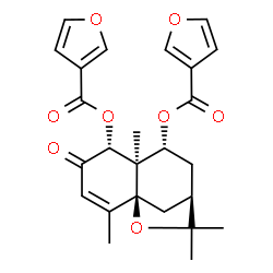 ChemSpider 2D Image | (1S,5R,6R,7R,9R)-2,6,10,10-Tetramethyl-4-oxo-11-oxatricyclo[7.2.1.0~1,6~]dodec-2-ene-5,7-diyl di(3-furoate) | C25H26O8
