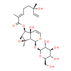 ChemSpider 2D Image | (1aR,1bS,2S,5aS,6R,6aS)-2-(beta-D-Glucopyranosyloxy)-5a-hydroxy-1a-methyl-1a,1b,2,5a,6,6a-hexahydrooxireno[4,5]cyclopenta[1,2-c]pyran-6-yl (2E,6S)-6-hydroxy-2,6-dimethyl-2,7-octadienoate | C25H36O12