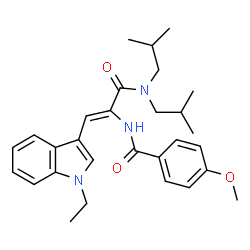 ChemSpider 2D Image | N-[(1Z)-3-(Diisobutylamino)-1-(1-ethyl-1H-indol-3-yl)-3-oxo-1-propen-2-yl]-4-methoxybenzamide | C29H37N3O3