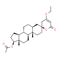ChemSpider 2D Image | (3S,5S,8R,9S,10S,13S,14S,17S)-4'-Ethoxy-10,13-dimethyl-6'-oxo-1,2,3',4,5,6,6',7,8,9,10,11,12,13,14,15,16,17-octadecahydrospiro[cyclopenta[a]phenanthrene-3,2'-pyran]-17-yl acetate | C27H40O5