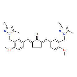 ChemSpider 2D Image | (2E,5E)-2,5-Bis{3-[(3,5-dimethyl-1H-pyrazol-1-yl)methyl]-4-methoxybenzylidene}cyclopentanone | C33H36N4O3