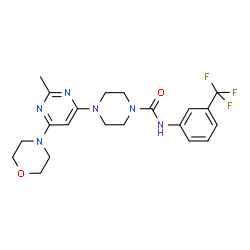ChemSpider 2D Image | 4-[2-Methyl-6-(4-morpholinyl)-4-pyrimidinyl]-N-[3-(trifluoromethyl)phenyl]-1-piperazinecarboxamide | C21H25F3N6O2