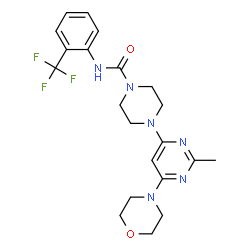 ChemSpider 2D Image | 4-[2-Methyl-6-(4-morpholinyl)-4-pyrimidinyl]-N-[2-(trifluoromethyl)phenyl]-1-piperazinecarboxamide | C21H25F3N6O2