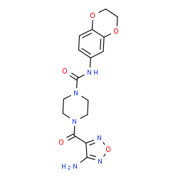 ChemSpider 2D Image | 4-[(4-Amino-1,2,5-oxadiazol-3-yl)carbonyl]-N-(2,3-dihydro-1,4-benzodioxin-6-yl)-1-piperazinecarboxamide | C16H18N6O5