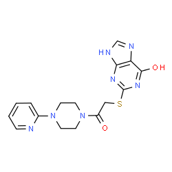 ChemSpider 2D Image | 2-({2-Oxo-2-[4-(2-pyridinyl)-1-piperazinyl]ethyl}sulfanyl)-1,7-dihydro-6H-purin-6-one | C16H17N7O2S