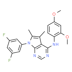 ChemSpider 2D Image | 7-(3,5-Difluorophenyl)-N-(2,4-dimethoxyphenyl)-5,6-dimethyl-7H-pyrrolo[2,3-d]pyrimidin-4-amine | C22H20F2N4O2