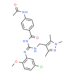ChemSpider 2D Image | 4-Acetamido-N-[(E)-[(5-chloro-2-methoxyphenyl)amino]{[(1,3,5-trimethyl-1H-pyrazol-4-yl)methyl]amino}methylene]benzamide | C24H27ClN6O3