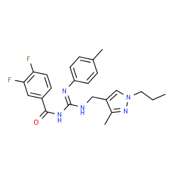 ChemSpider 2D Image | 3,4-Difluoro-N-[(Z)-[(4-methylphenyl)amino]{[(3-methyl-1-propyl-1H-pyrazol-4-yl)methyl]amino}methylene]benzamide | C23H25F2N5O