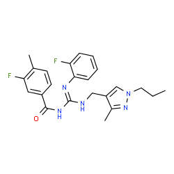 ChemSpider 2D Image | 3-Fluoro-N-[(Z)-[(2-fluorophenyl)amino]{[(3-methyl-1-propyl-1H-pyrazol-4-yl)methyl]amino}methylene]-4-methylbenzamide | C23H25F2N5O