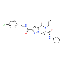 ChemSpider 2D Image | N~2~-[2-(4-Chlorophenyl)ethyl]-N~6~-cyclopentyl-6-methyl-4-oxo-5-propyl-4,5,6,7-tetrahydropyrazolo[1,5-a]pyrazine-2,6-dicarboxamide | C25H32ClN5O3
