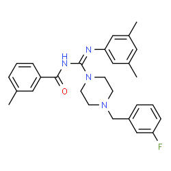 ChemSpider 2D Image | N-{(Z)-[(3,5-Dimethylphenyl)amino][4-(3-fluorobenzyl)-1-piperazinyl]methylene}-3-methylbenzamide | C28H31FN4O