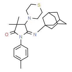 ChemSpider 2D Image | (5E)-5-(Adamantan-1-ylimino)-3,3-dimethyl-1-(4-methylphenyl)-4-(4-thiomorpholinyl)-2-pyrrolidinone | C27H37N3OS
