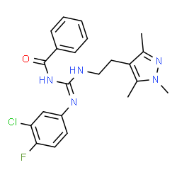 ChemSpider 2D Image | N-[(E)-[(3-Chloro-4-fluorophenyl)amino]{[2-(1,3,5-trimethyl-1H-pyrazol-4-yl)ethyl]amino}methylene]benzamide | C22H23ClFN5O