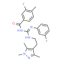 ChemSpider 2D Image | 3-Fluoro-N-[(Z)-[(3-fluorophenyl)amino]{[2-(1,3,5-trimethyl-1H-pyrazol-4-yl)ethyl]amino}methylene]-4-methylbenzamide | C23H25F2N5O