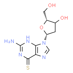ChemSpider 2D Image | 2-Amino-9-[(3xi)-2-deoxy-beta-D-glycero-pentofuranosyl]-3,9-dihydro-6H-purine-6-thione | C10H13N5O3S