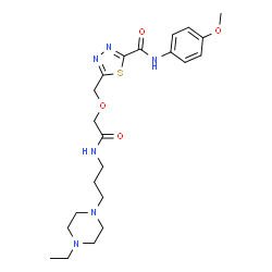 ChemSpider 2D Image | 5-[(2-{[3-(4-Ethyl-1-piperazinyl)propyl]amino}-2-oxoethoxy)methyl]-N-(4-methoxyphenyl)-1,3,4-thiadiazole-2-carboxamide | C22H32N6O4S