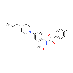 ChemSpider 2D Image | 2-{[(2-Chloro-4-fluorophenyl)sulfonyl]amino}-5-[4-(2-cyanoethyl)-1-piperazinyl]benzoic acid | C20H20ClFN4O4S