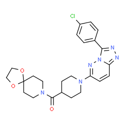 ChemSpider 2D Image | {1-[3-(4-Chlorophenyl)[1,2,4]triazolo[4,3-b]pyridazin-6-yl]-4-piperidinyl}(1,4-dioxa-8-azaspiro[4.5]dec-8-yl)methanone | C24H27ClN6O3