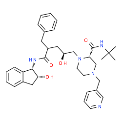 ChemSpider 2D Image | (2S)-1-[(2S)-4-Benzyl-2-hydroxy-5-{[(1S,2R)-2-hydroxy-2,3-dihydro-1H-inden-1-yl]amino}-5-oxopentyl]-N-(2-methyl-2-propanyl)-4-(3-pyridinylmethyl)-2-piperazinecarboxamide | C36H47N5O4