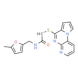 ChemSpider 2D Image | 2-{[(5-Methyl-2-furyl)methyl]amino}-2-oxo-1-(pyrido[2,3-e]pyrrolo[1,2-a]pyrazin-6-ylsulfanyl)ethyl | C18H15N4O2S