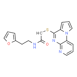 ChemSpider 2D Image | 2-{[2-(2-Furyl)ethyl]amino}-2-oxo-1-(pyrido[2,3-e]pyrrolo[1,2-a]pyrazin-6-ylsulfanyl)ethyl | C18H15N4O2S