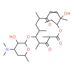 ChemSpider 2D Image | 14-Ethyl-13-hydroxy-3,5,7,9,13-pentamethyl-2,4,10-trioxooxacyclotetradec-11-en-6-yl 3,4,6-trideoxy-3-(dimethylamino)hexopyranoside | C28H47NO8